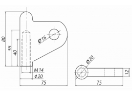 Серьга для крепления рутеля к тяге, М14, шаг Р=2, AISI 316, шлиф 320 Grit